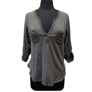 Anthropologie Postmark Y2K Henley Twilight Bella Swan Taupe Long Sleeve Top